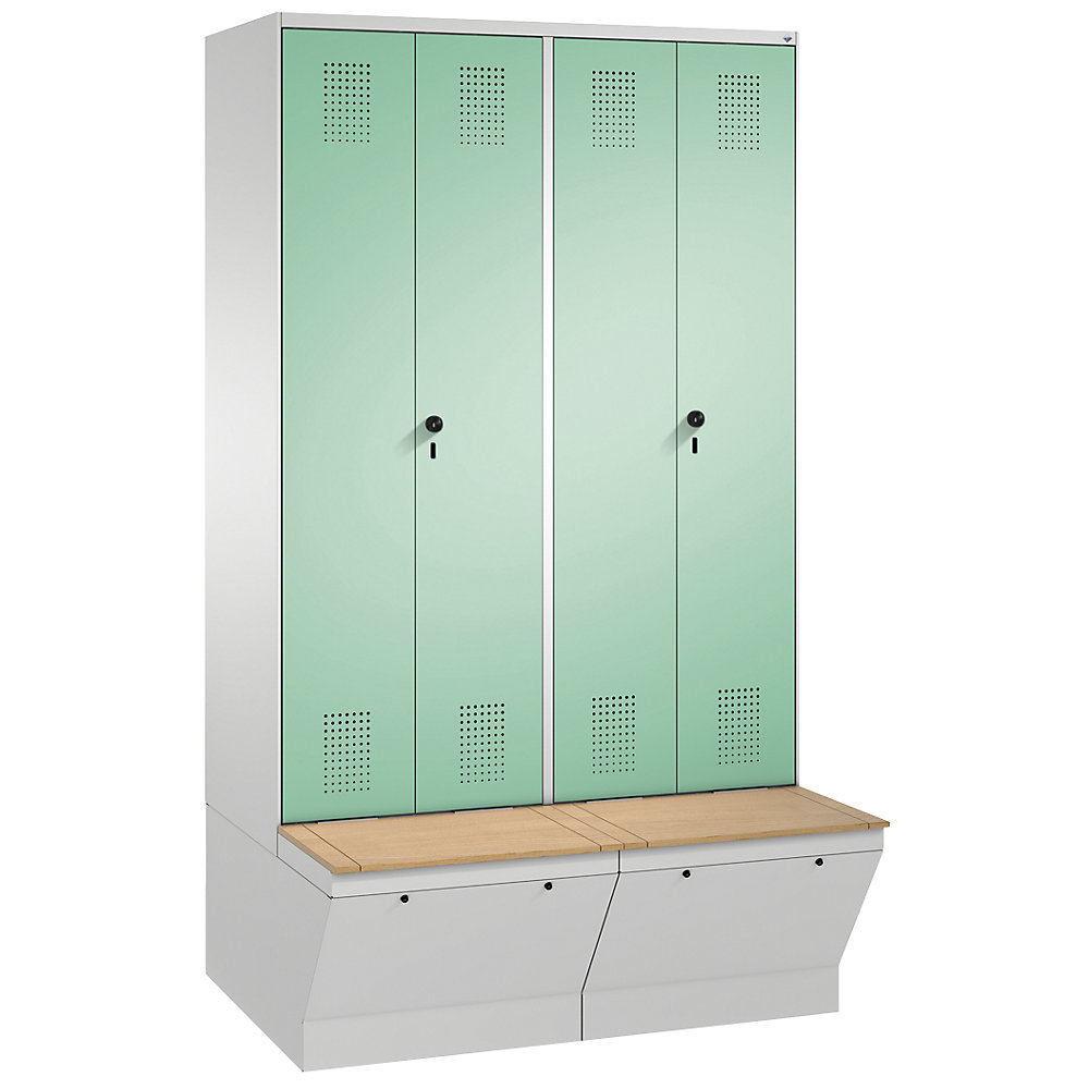 Penderie EVOLO à portes fermant l'une contre l'autre, avec boîte de rangement