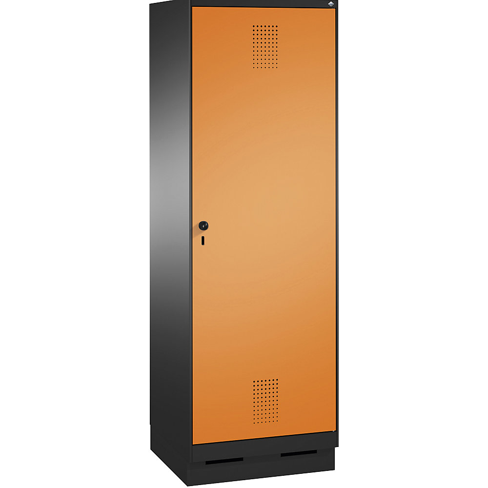 Penderie sur socle EVOLO, porte au-dessus de 2 compartiments