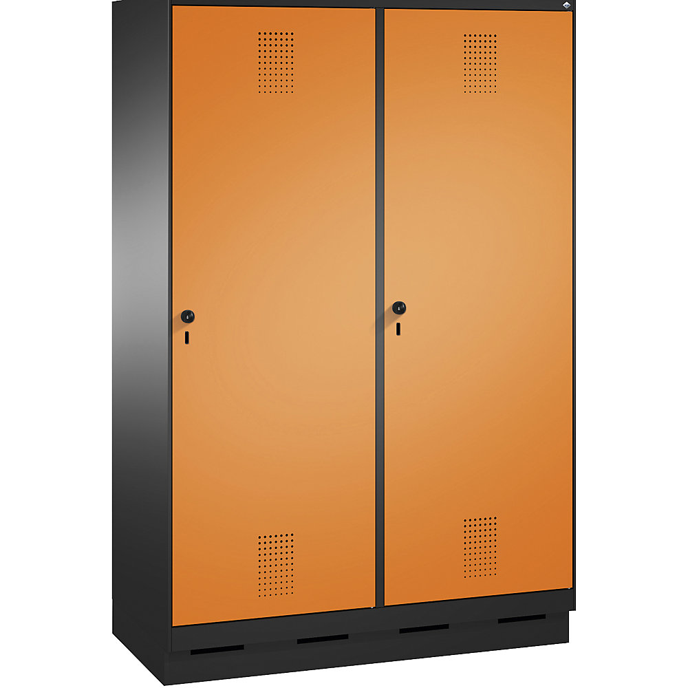 Penderie sur socle EVOLO, porte au-dessus de 2 compartiments