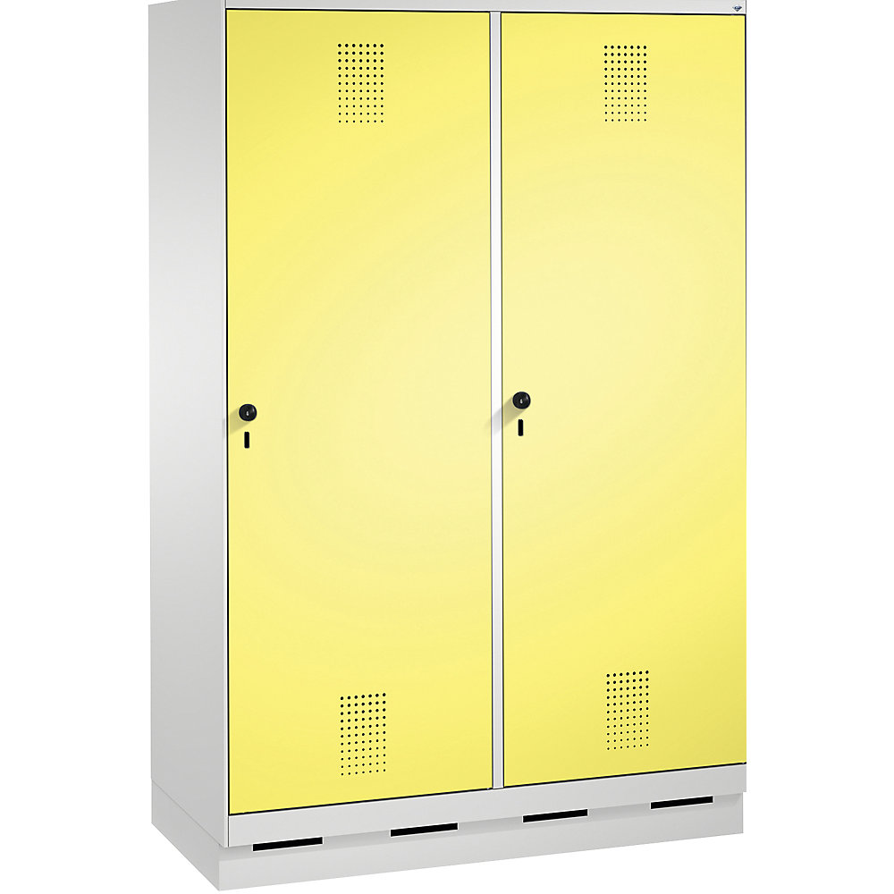 Penderie sur socle EVOLO, porte au-dessus de 2 compartiments