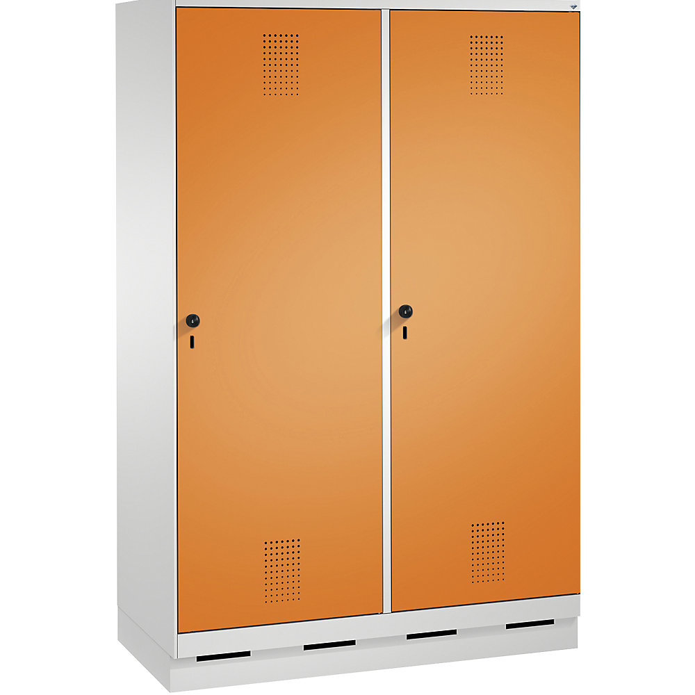 Penderie sur socle EVOLO, porte au-dessus de 2 compartiments