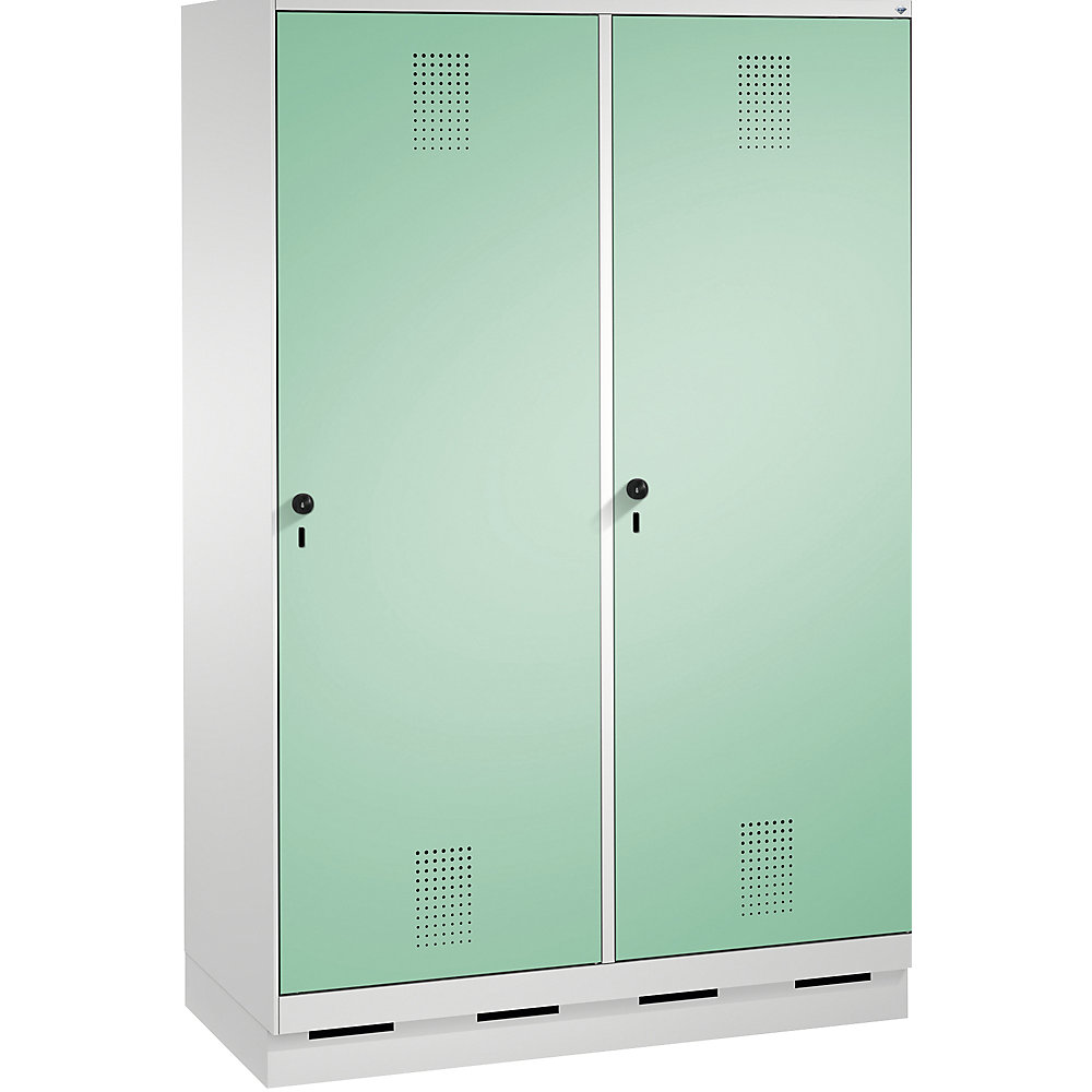 Penderie sur socle EVOLO, porte au-dessus de 2 compartiments