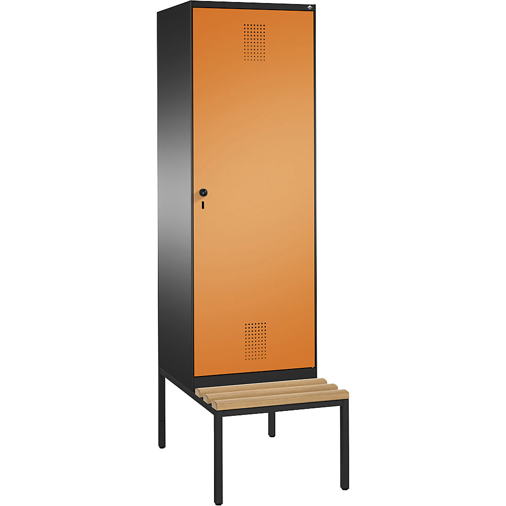 Penderie EVOLO avec banc, porte au-dessus de 2 compartiments