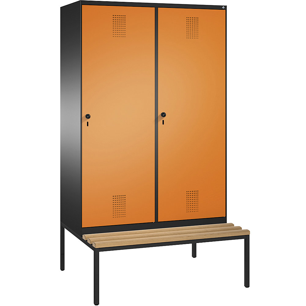 Penderie EVOLO avec banc, porte au-dessus de 2 compartiments