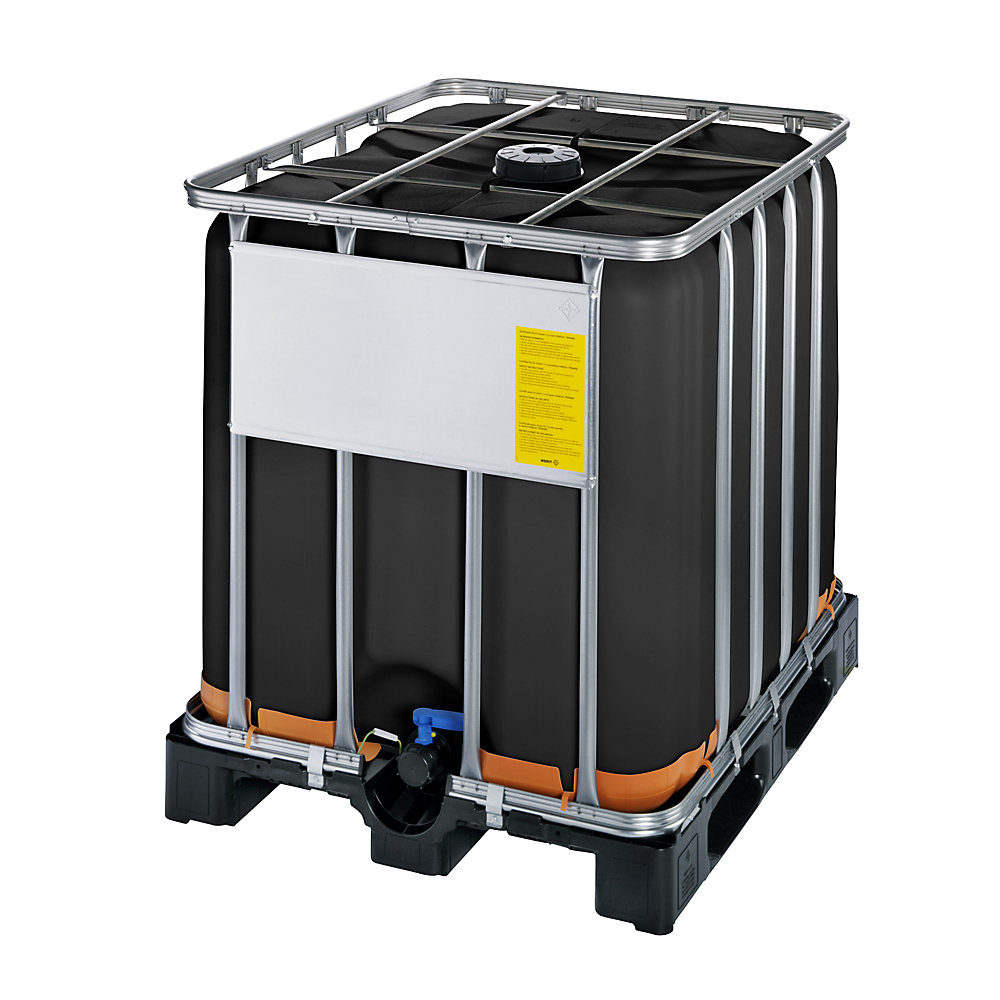 IBC container with UV protection, UN approval, container colour black, on a plastic pallet
