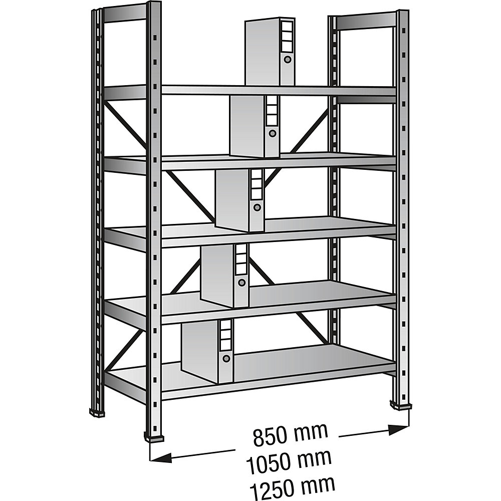 Boltless shelving units for files and archives, zinc plated, height 1920 mm, single sided, shelf WxD 800 x 300 mm, standard shelf unit