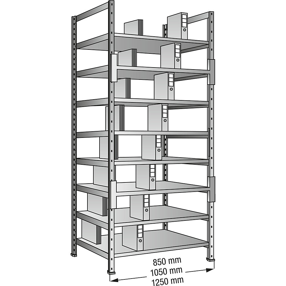 Boltless shelving units for files and archives, zinc plated, height 3000 mm, double sided, shelf WxD 800 x 600 mm, standard shelf unit