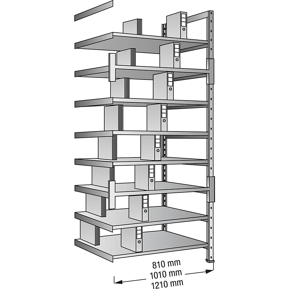 Boltless shelving units for files and archives, zinc plated, height 3000 mm, double sided, shelf WxD 800 x 600 mm, extension shelf unit