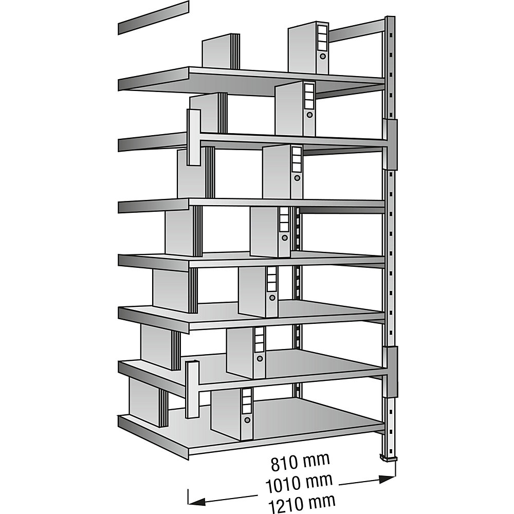 Boltless shelving units for files and archives, zinc plated, height 2640 mm, double sided, shelf WxD 800 x 600 mm, extension shelf unit