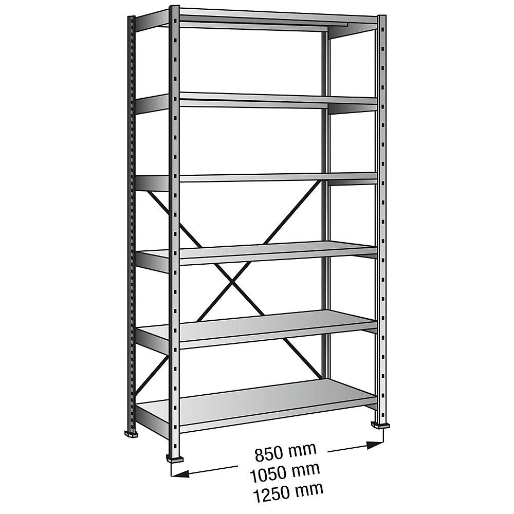 Kaiserkkraft Industrial and Warehouse Boltless Shelving Unit Galvanized 1250x320x2280 mm