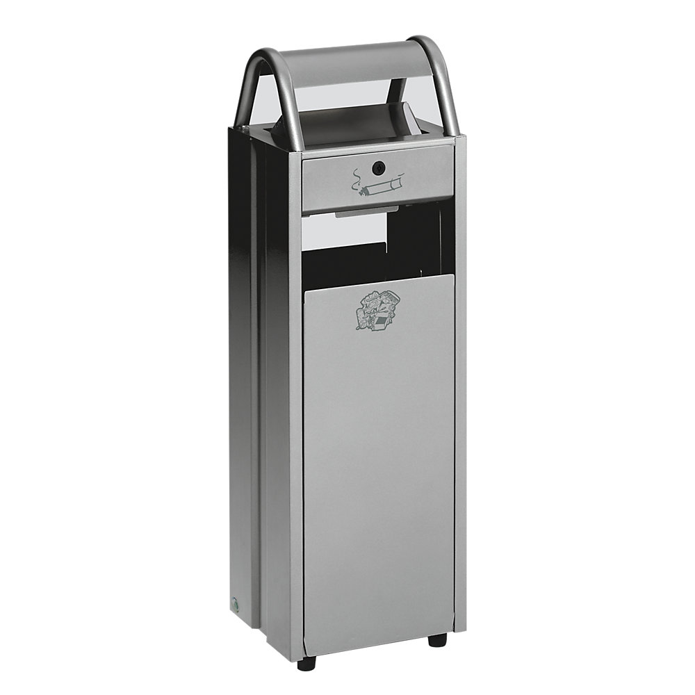 VAR Combiné cendrier-poubelle, capacité 35 l, l x h x p 300 x 960 x 250 mm, argent