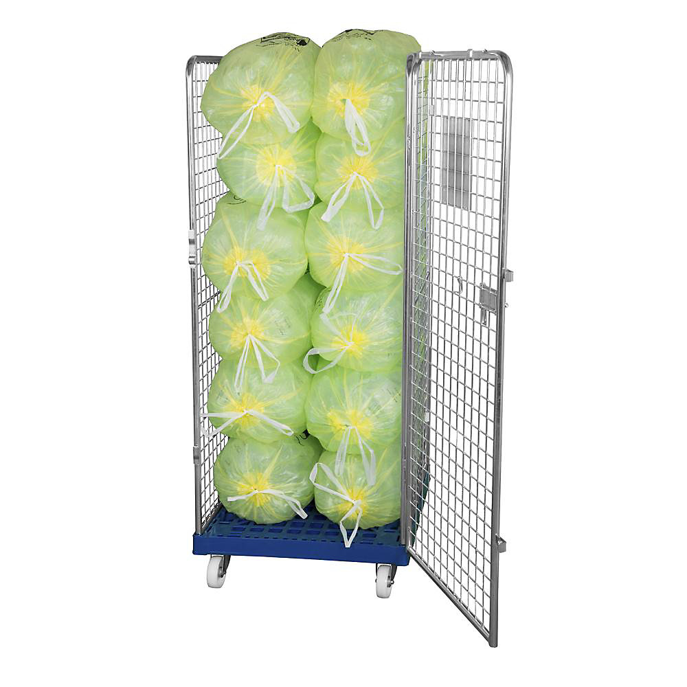 Roll-conteneur grillagé avec socle roulant en plastique