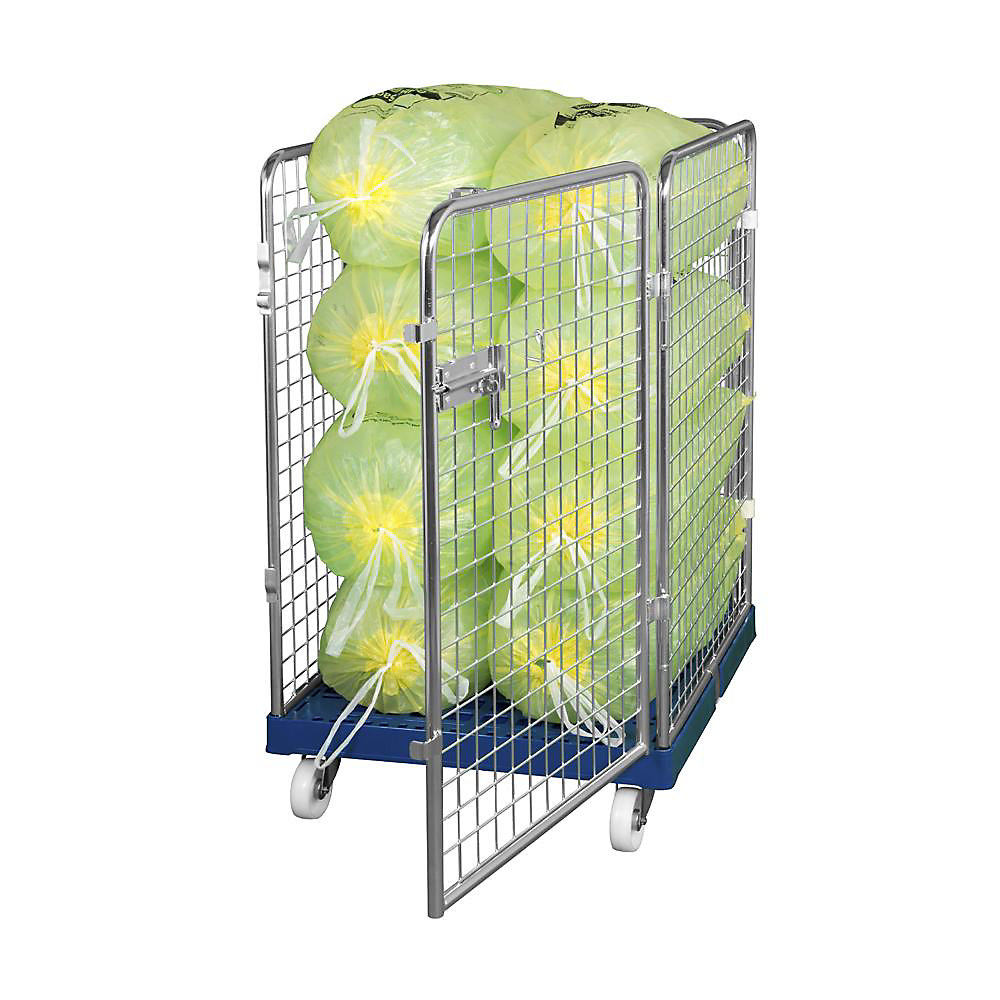 Roll-conteneur grillagé avec socle roulant en plastique