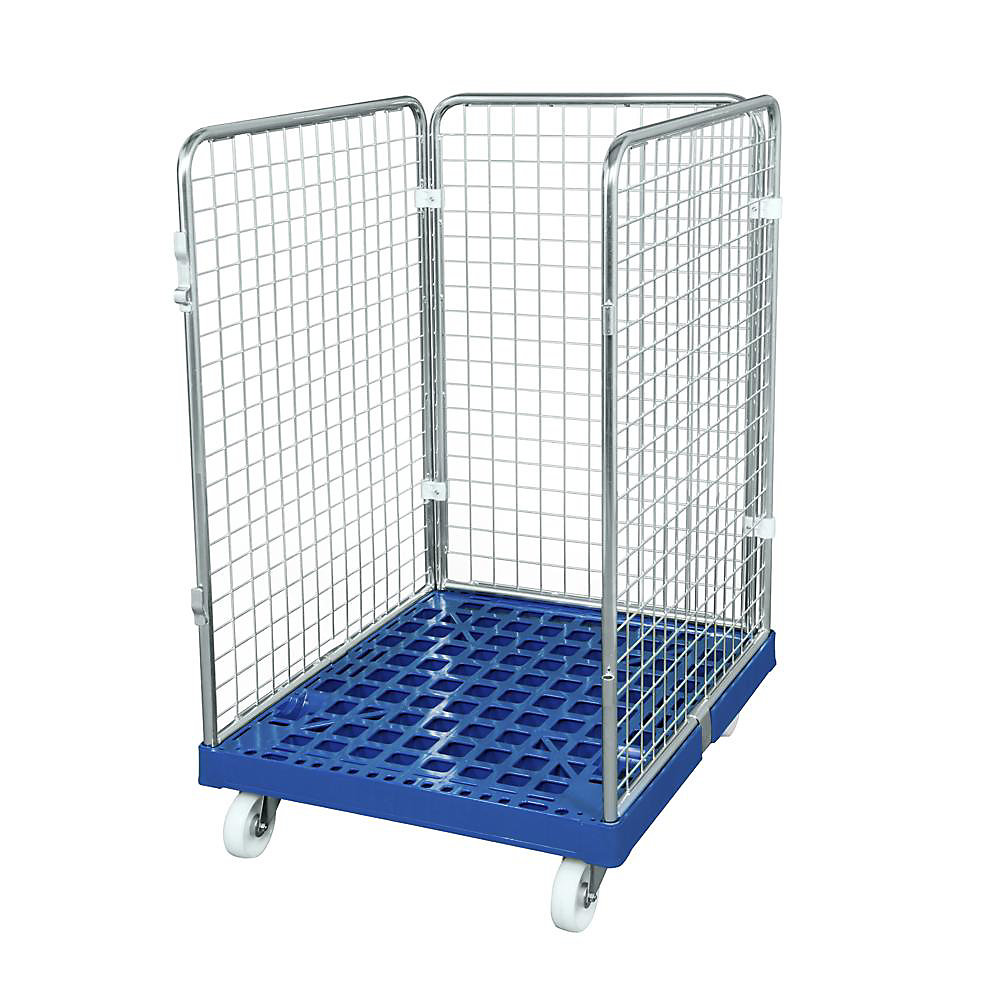 Roll-conteneur grillagé avec socle roulant en plastique