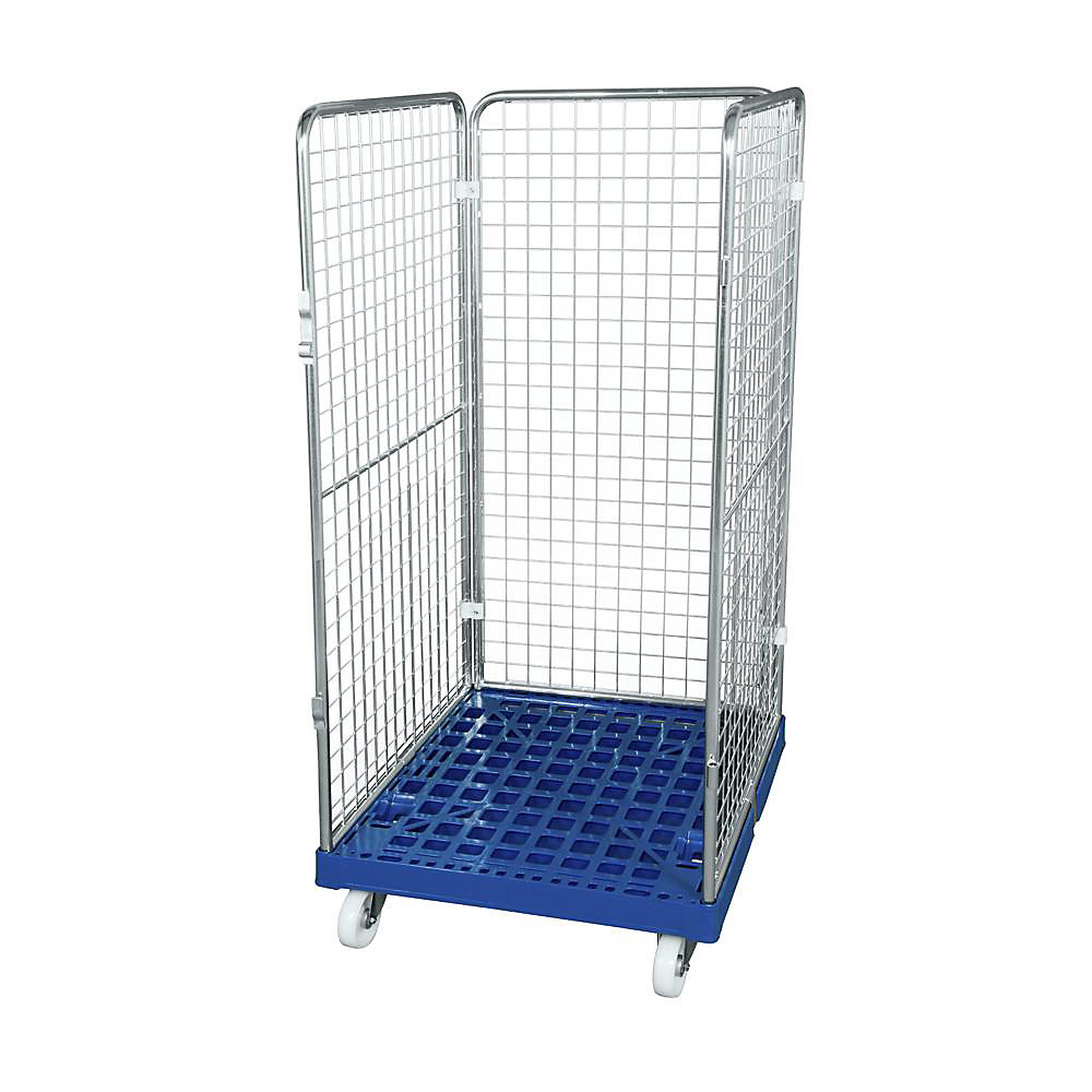 Roll-conteneur grillagé avec socle roulant en plastique