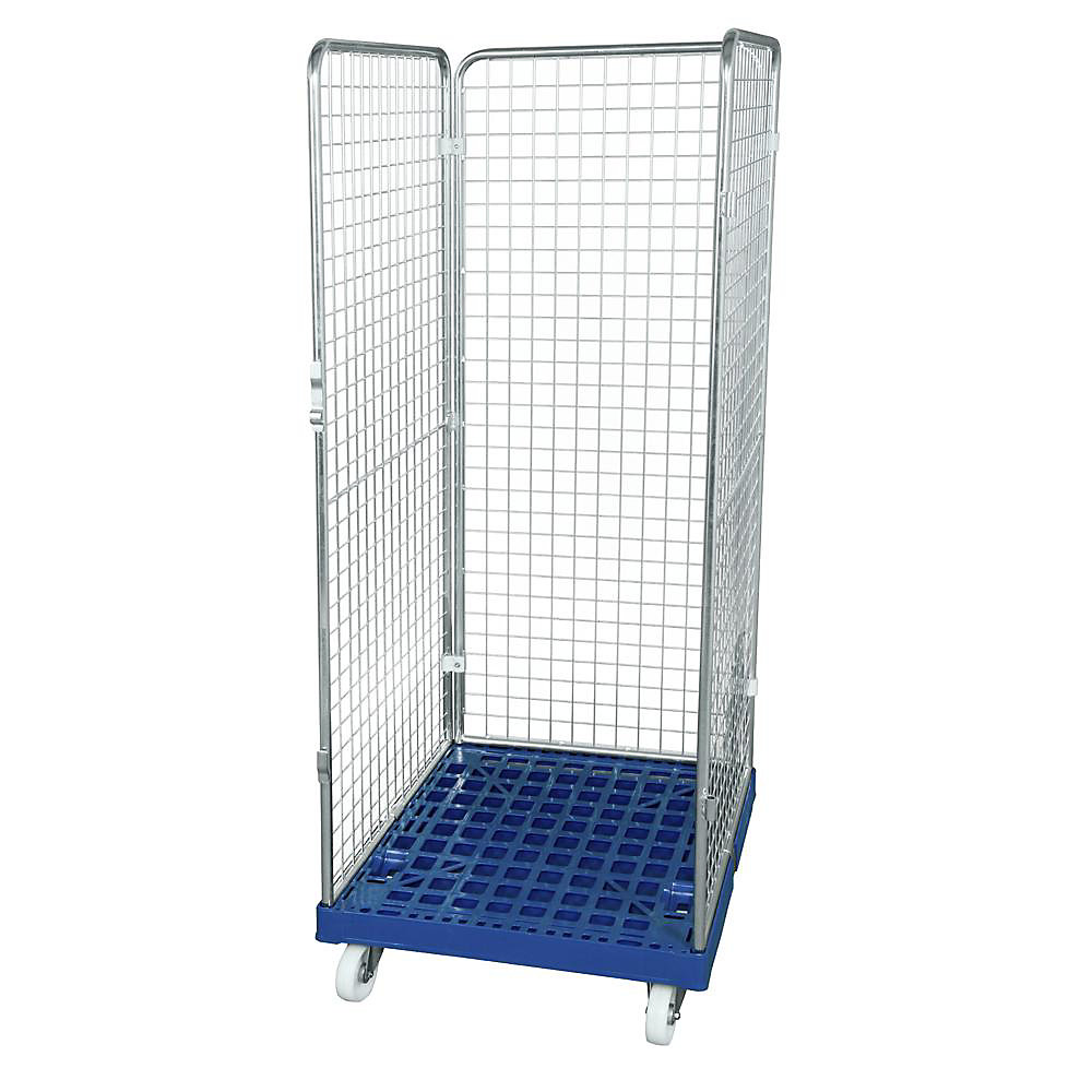 Roll-conteneur grillagé avec socle roulant en plastique