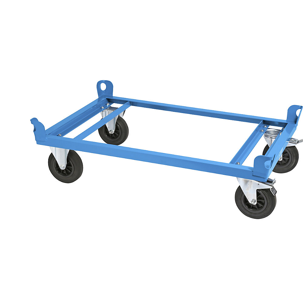 EUROKRAFTpro Steel wheeled base, for Euro pallets, max. load 500 kg, loading height 280 mm, blue