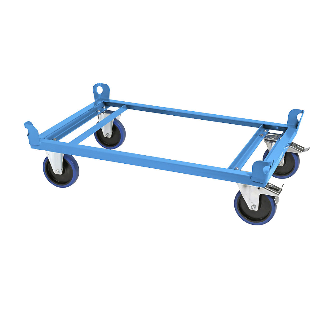 EUROKRAFTpro Steel wheeled base, for Euro pallets, max. load 1000 kg, loading height 280 mm, blue