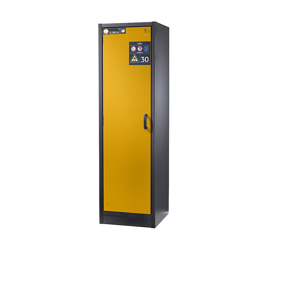 asecos Fire resistant hazardous goods cupboard, type 30, type 30, 1-door, 166 kg, with sheet steel doors, golden yellow door