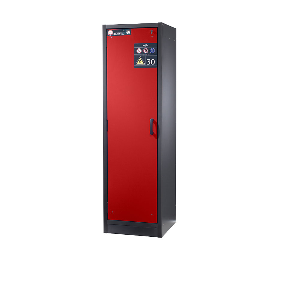 asecos Fire resistant hazardous goods cupboard, type 30, type 30, 1-door, 166 kg, with sheet steel doors, traffic red door