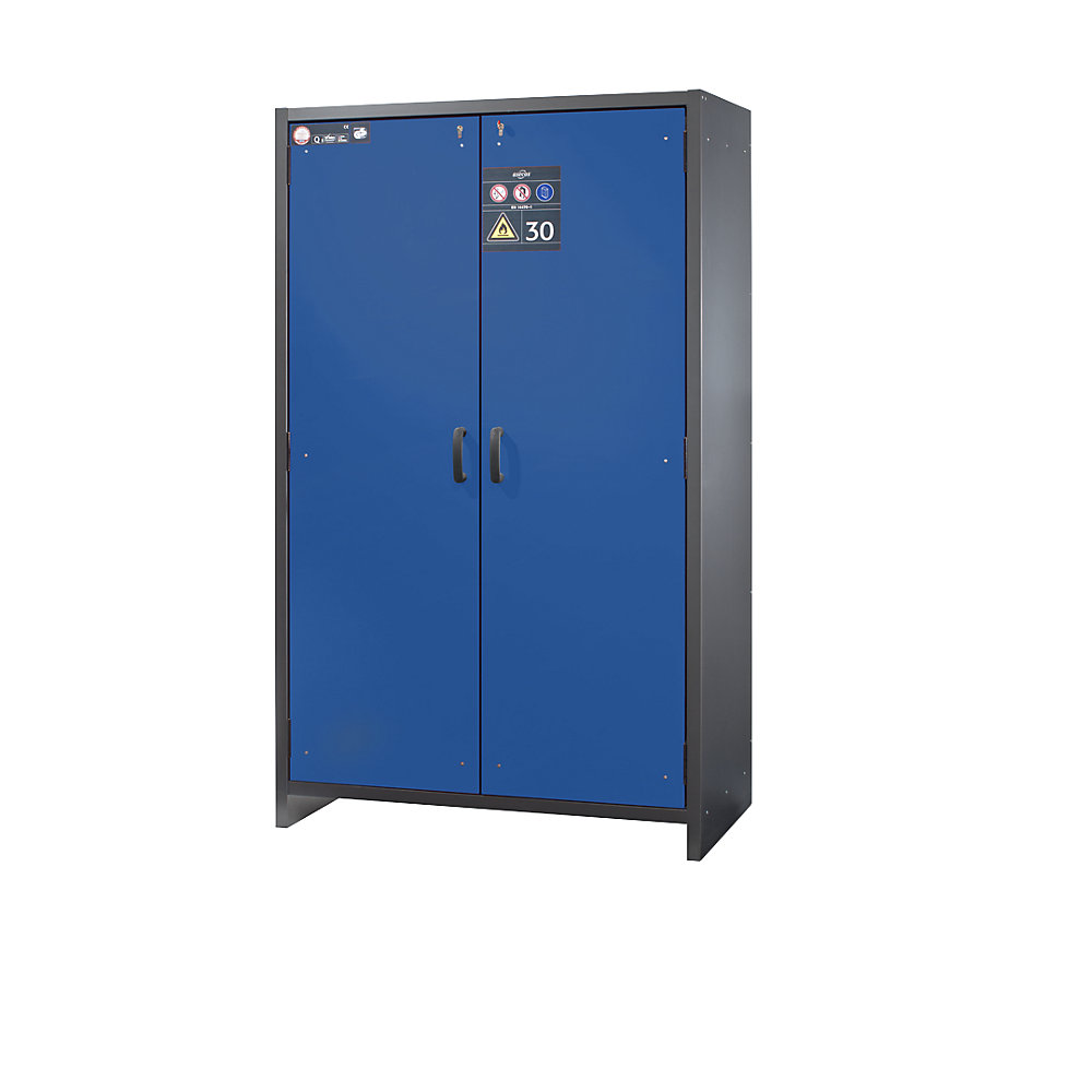 asecos Fire resistant hazardous goods cupboard, type 30, type 30, 2-door, 259 kg, with sheet steel doors, gentian blue doors