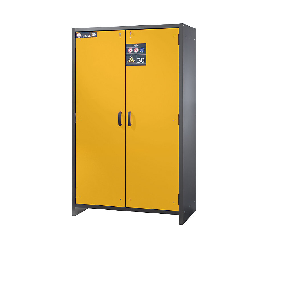 asecos Fire resistant hazardous goods cupboard, type 30, type 30, 2-door, 259 kg, with sheet steel doors, golden yellow doors