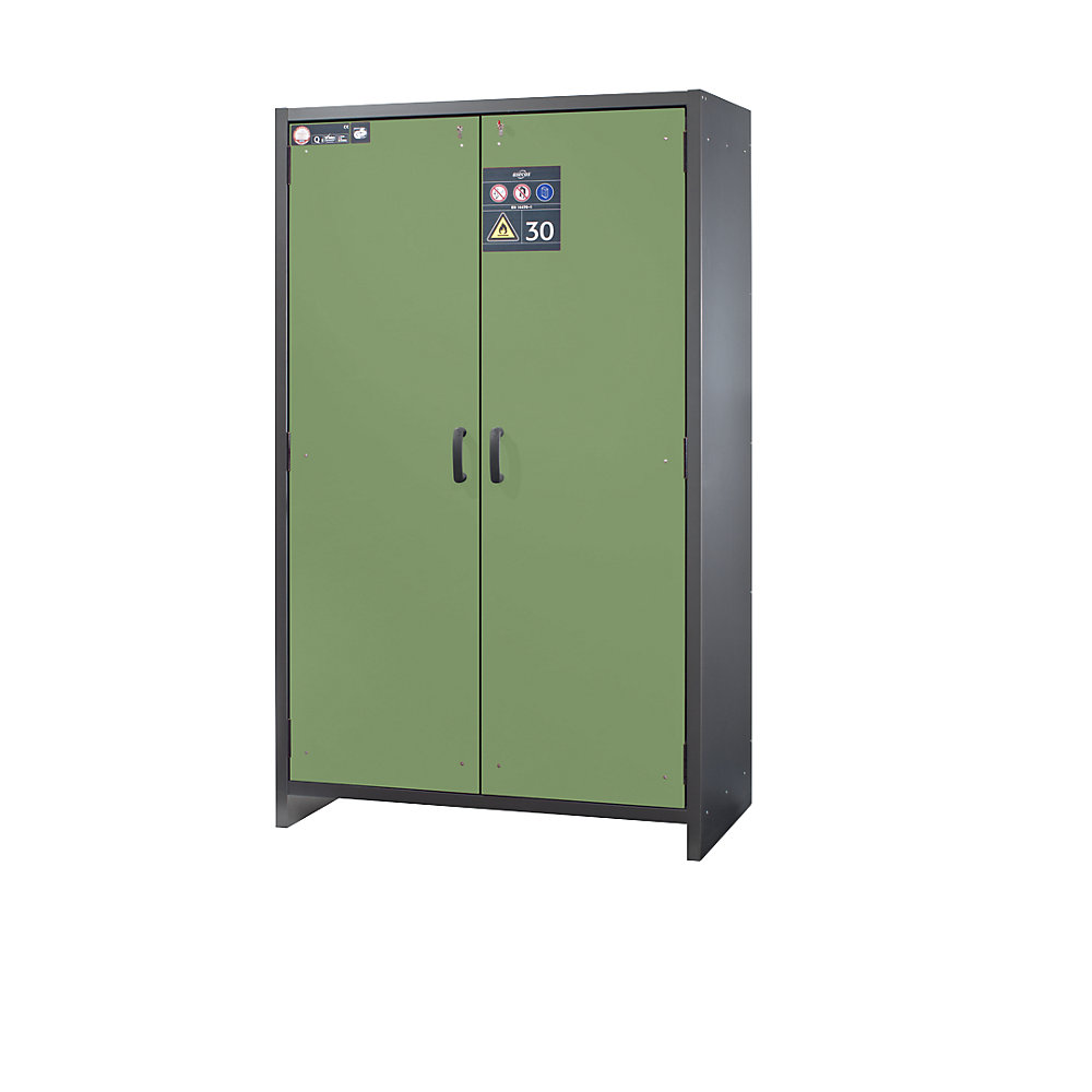 asecos Fire resistant hazardous goods cupboard, type 30, type 30, 2-door, 259 kg, with sheet steel doors, reseda green doors
