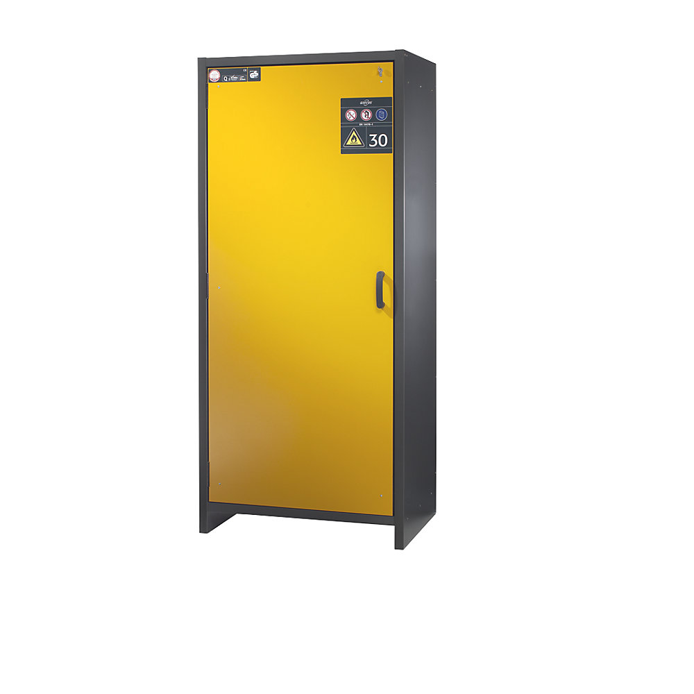 asecos Fire resistant hazardous goods cupboard, type 30, type 30, 1-door, 208 kg, with sheet steel doors, golden yellow door