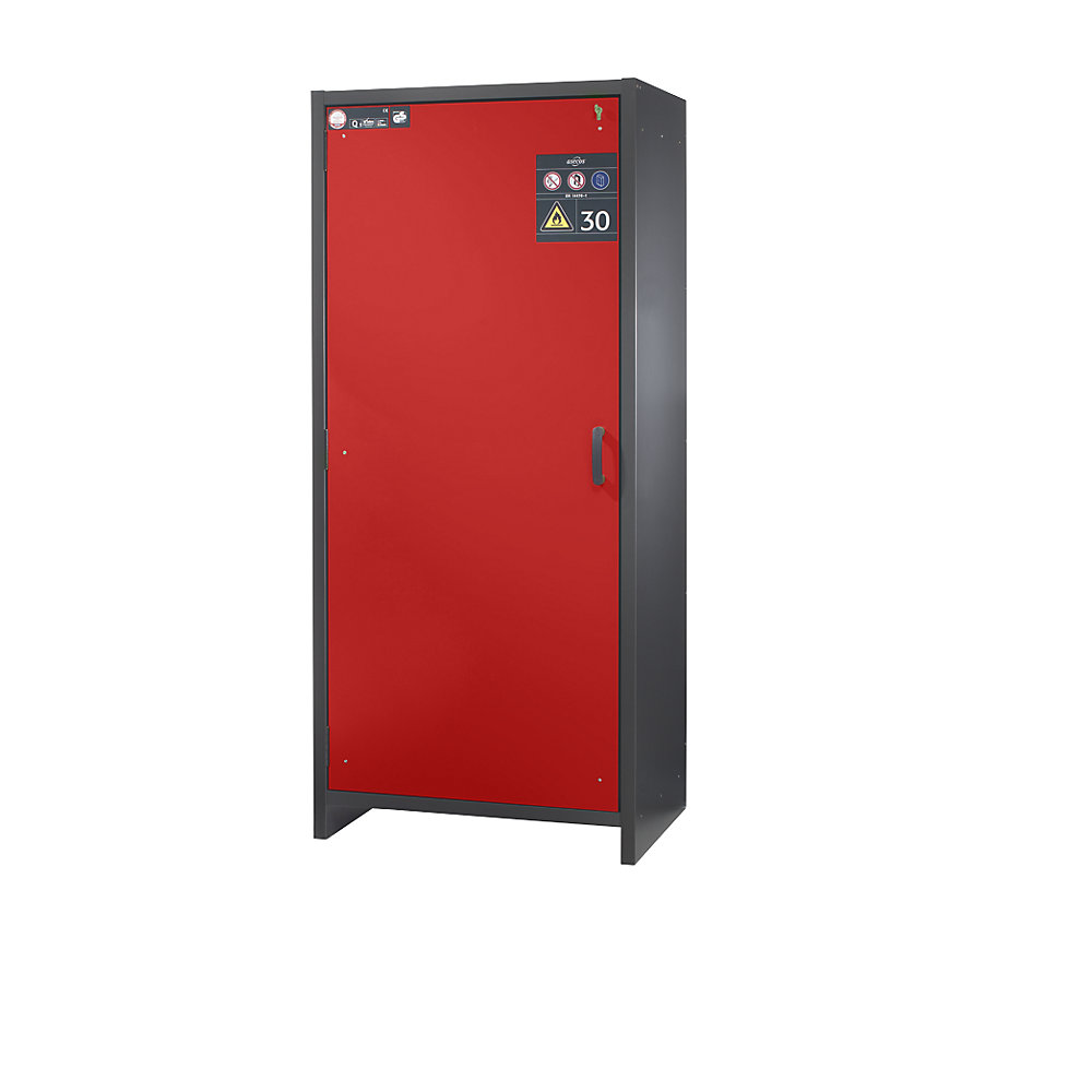 asecos Fire resistant hazardous goods cupboard, type 30, type 30, 1-door, 208 kg, with sheet steel doors, traffic red door