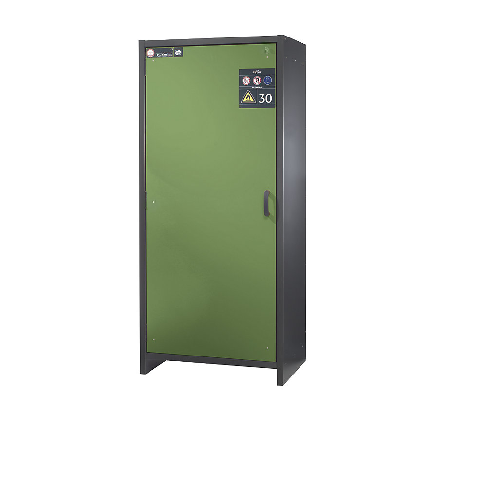 asecos Fire resistant hazardous goods cupboard, type 30, type 30, 1-door, 208 kg, with sheet steel doors, reseda green door