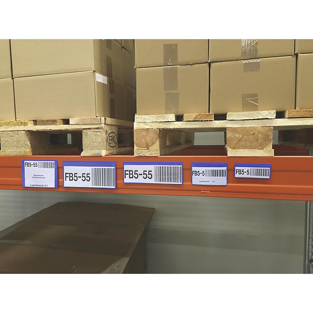 kaiserkraft Etikettentaschen, VE 50 Stk, mit Magnetstreifen, BxH 220 x 80 mm, VDA, rot 2