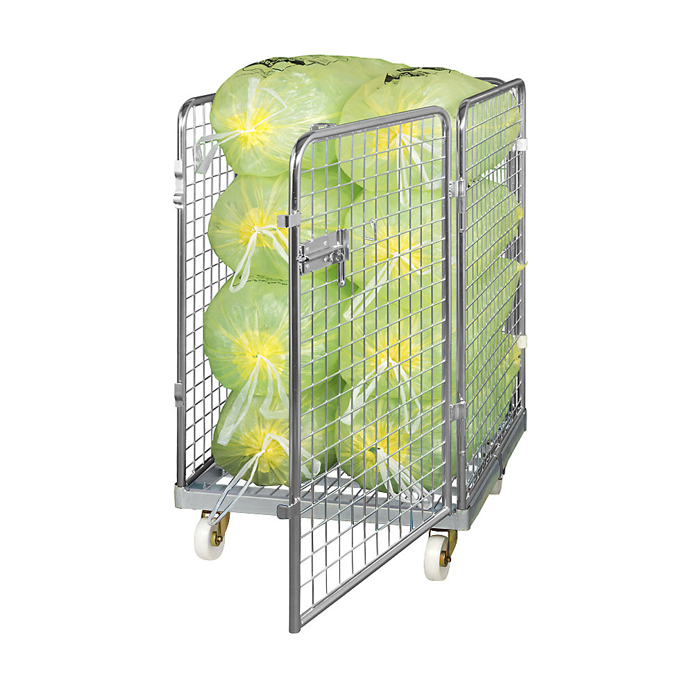 Roll-conteneur grillagé avec socle roulant en acier