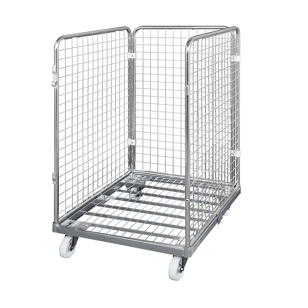 Roll-conteneur grillagé avec socle roulant en acier