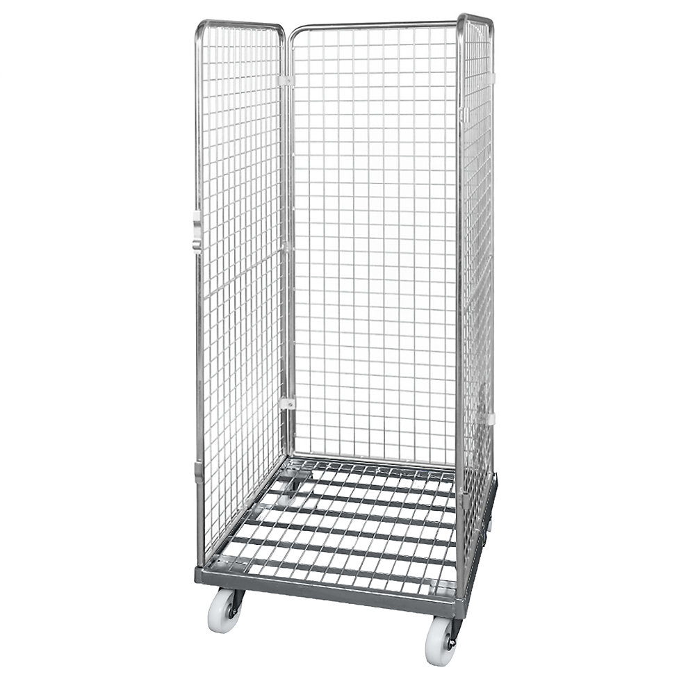 Roll-conteneur grillagé avec socle roulant en acier