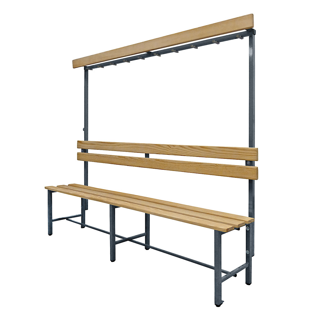 Banc pour vestiaires avec lattes en bois et rangée de patères