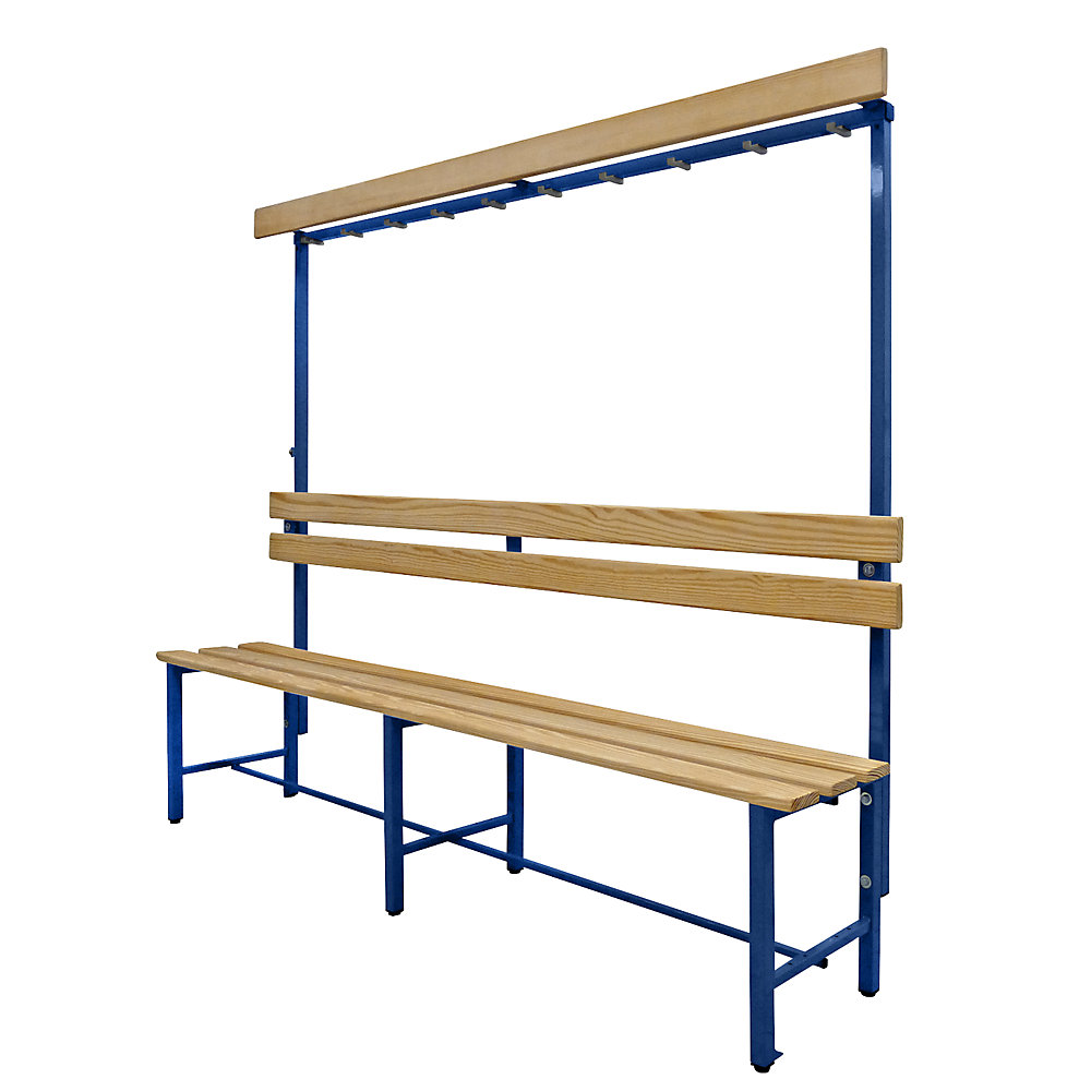 Banc pour vestiaires avec lattes en bois et rangée de patères