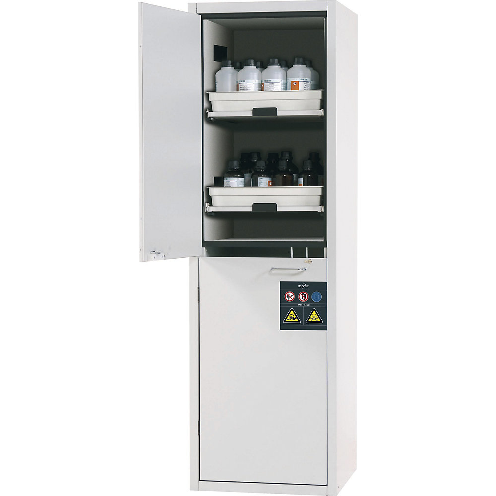 asecos Full height safety cupboard for acids and alkalis, 1-door, with 4 drawers