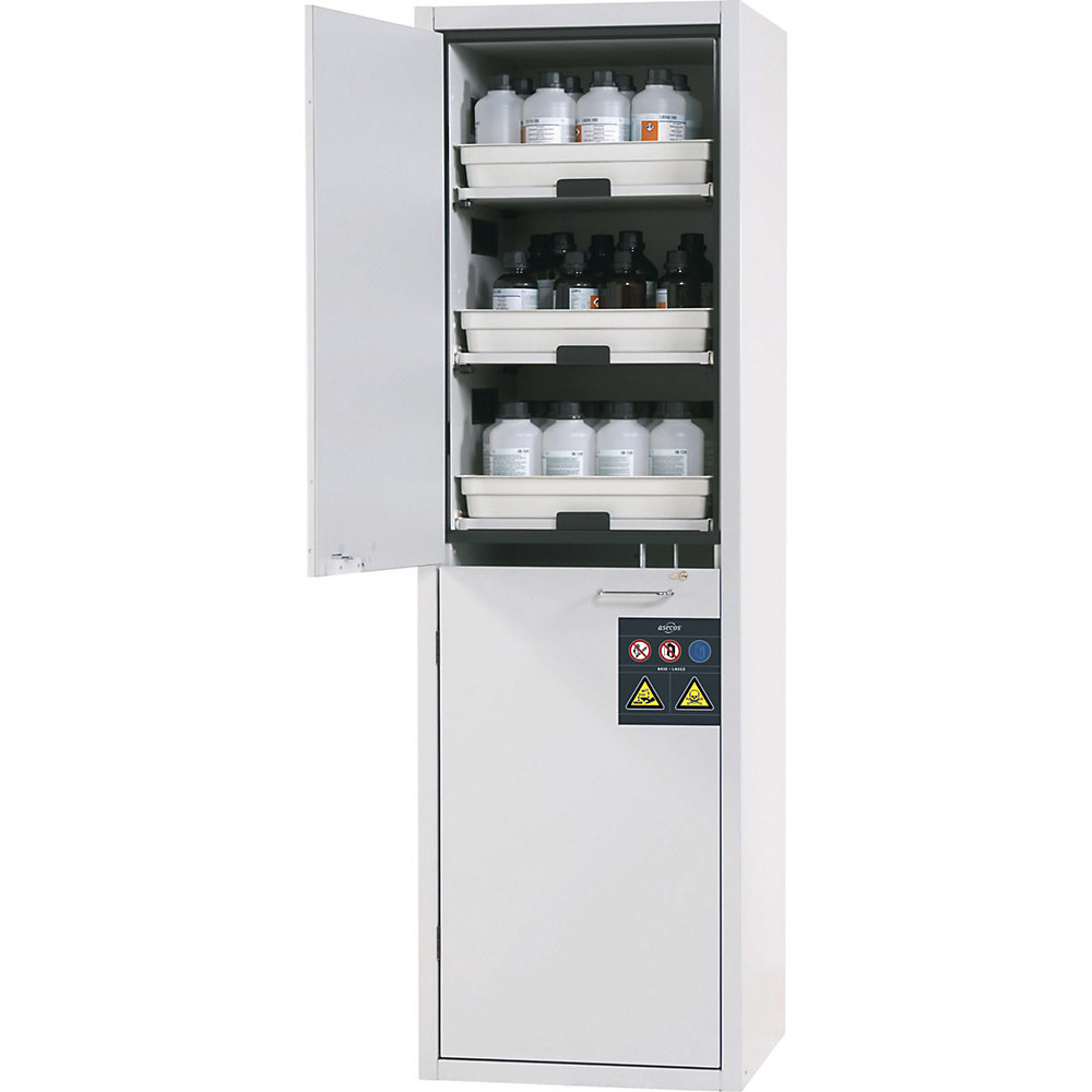 asecos Full height safety cupboard for acids and alkalis, 1-door, with 6 drawers