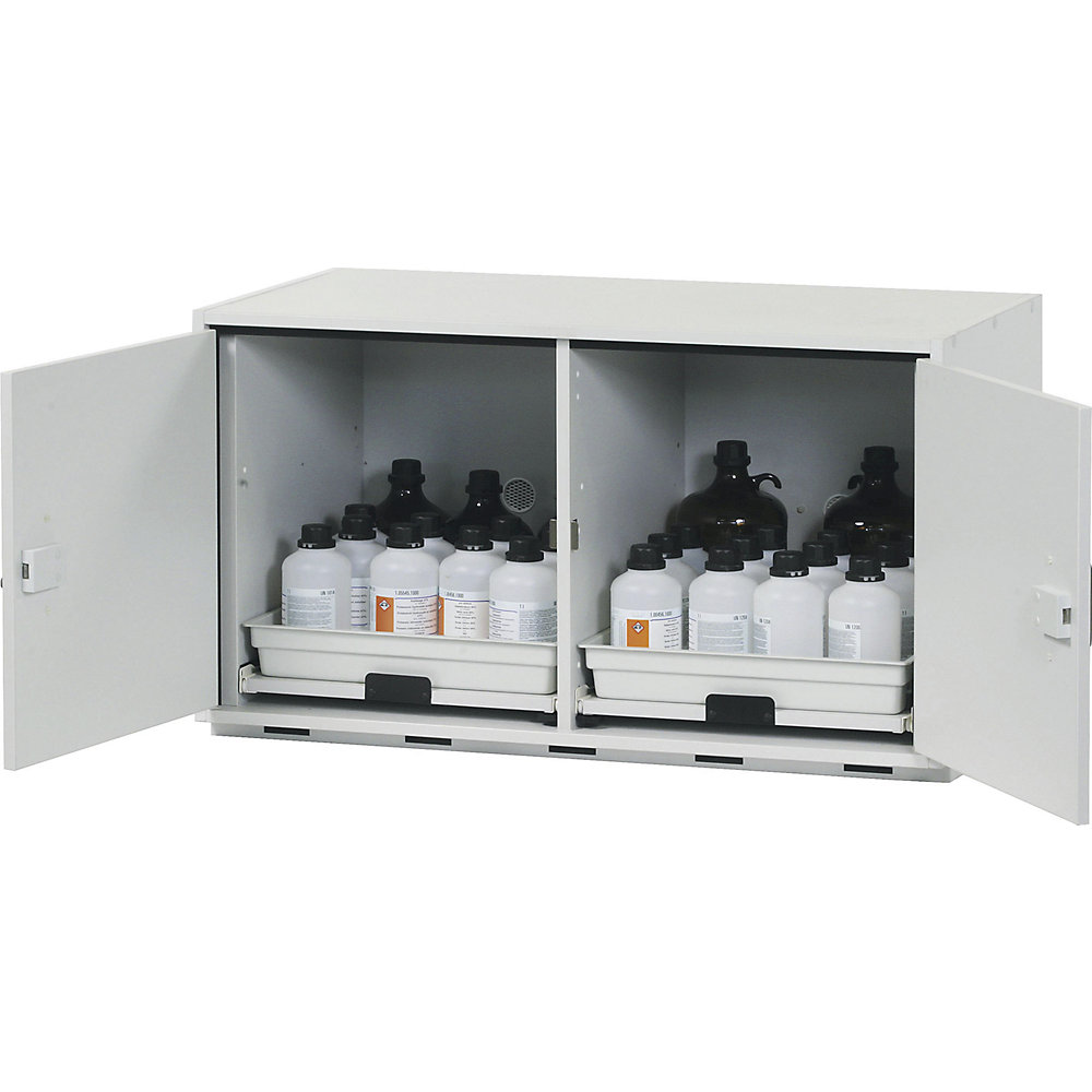 asecos Hazardous goods base cupboard for acids and alkaline solutions, 2-door, HxWxD 600 x 1100 x 570 mm, 2 drawers