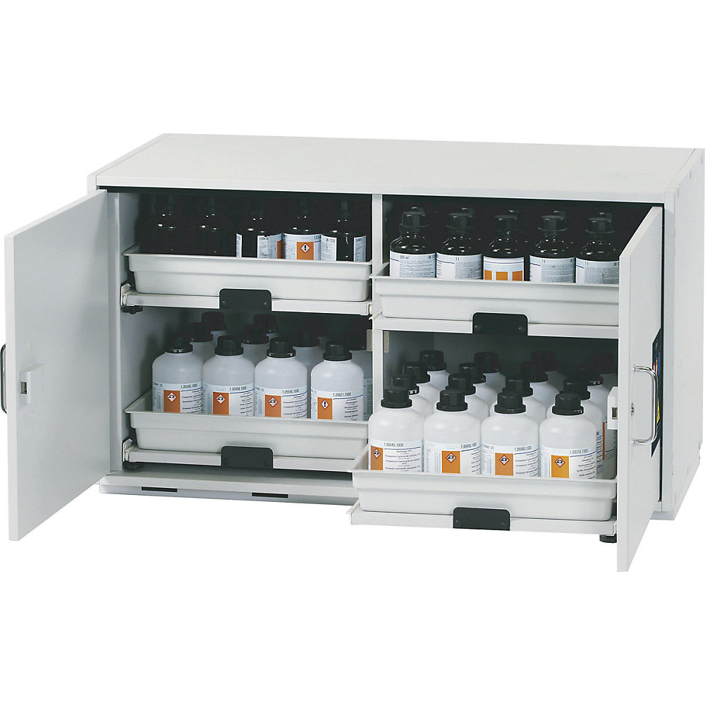 asecos Hazardous goods base cupboard for acids and alkaline solutions, 2-door, HxWxD 600 x 1100 x 570 mm, 4 drawers