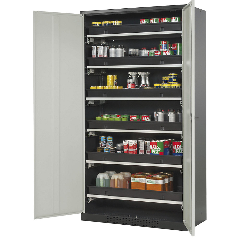 asecos Laboratory chemical storage cupboard, 2 door, tall, 6 drawers, without vision panel, grey