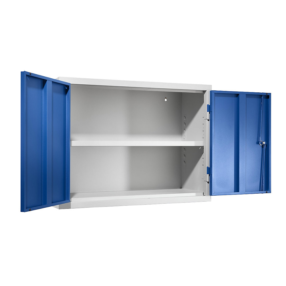 Werkstatt-Hängeschrank, HxBxT 600 x 800 x 320 mm, Vollblechtüren, enzianblau RAL 5010 eurokraft basic 2
