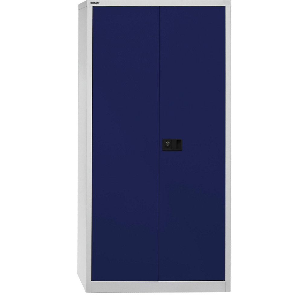 BISLEY UNIVERSAL double door cupboard, HxWxD 1950 x 914 x 400 mm, with wardrobe insert, light grey / Oxford blue