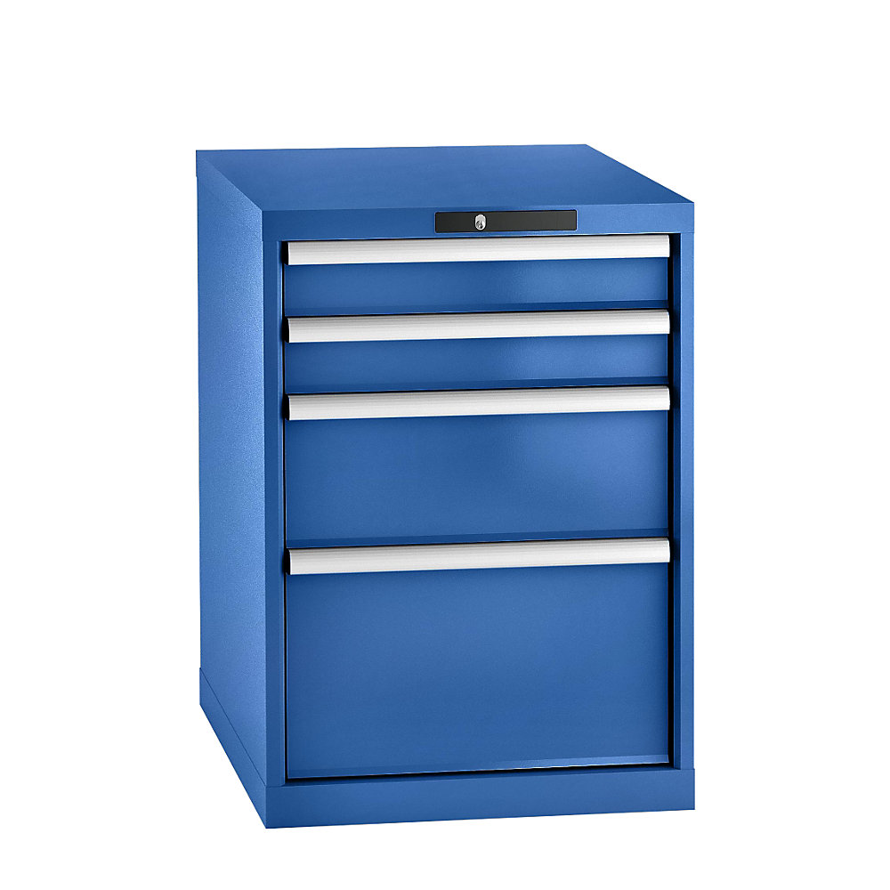 LISTA Armoire à tiroirs en tôle d'acier, h x l 800 x 564 mm, 4 tiroirs, bleu gentiane