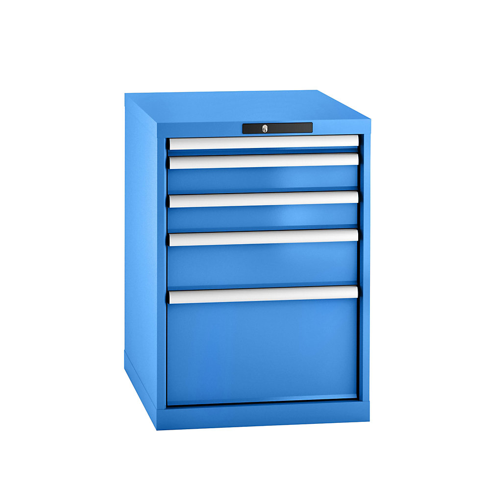 LISTA Armoire à tiroirs en tôle d'acier, h x l 800 x 564 mm, 5 tiroirs, bleu clair