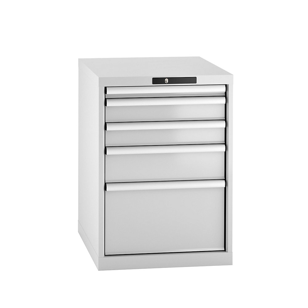 LISTA Armoire à tiroirs en tôle d'acier, h x l 800 x 564 mm, 5 tiroirs, gris clair