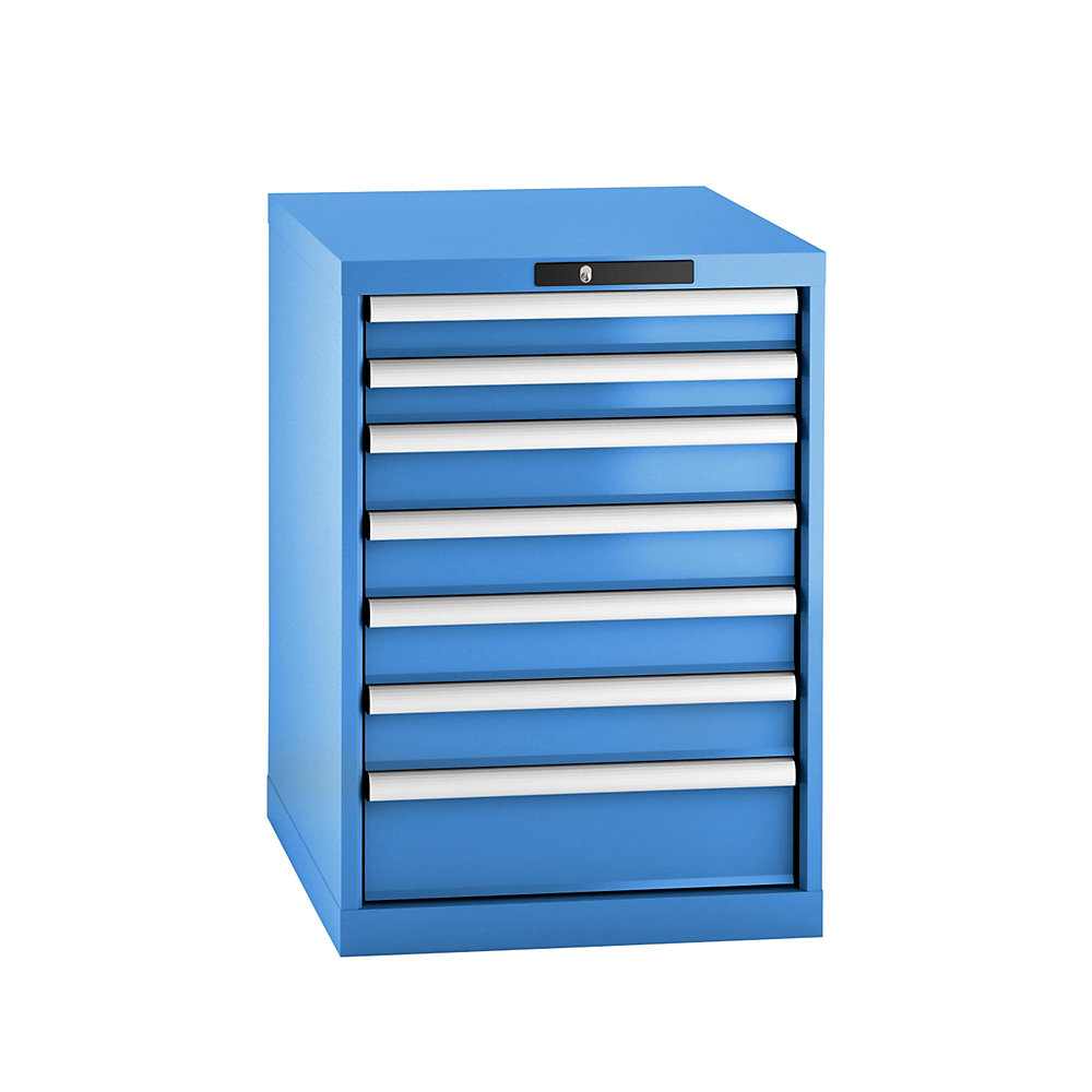 LISTA Armoire à tiroirs en tôle d'acier, h x l 800 x 564 mm, 7 tiroirs, bleu clair