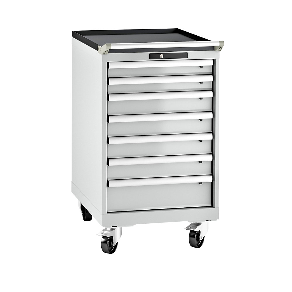 LISTA Armoire à tiroirs en tôle d'acier, h x l 990 x 564 mm, 7 tiroirs, mobile, gris clair
