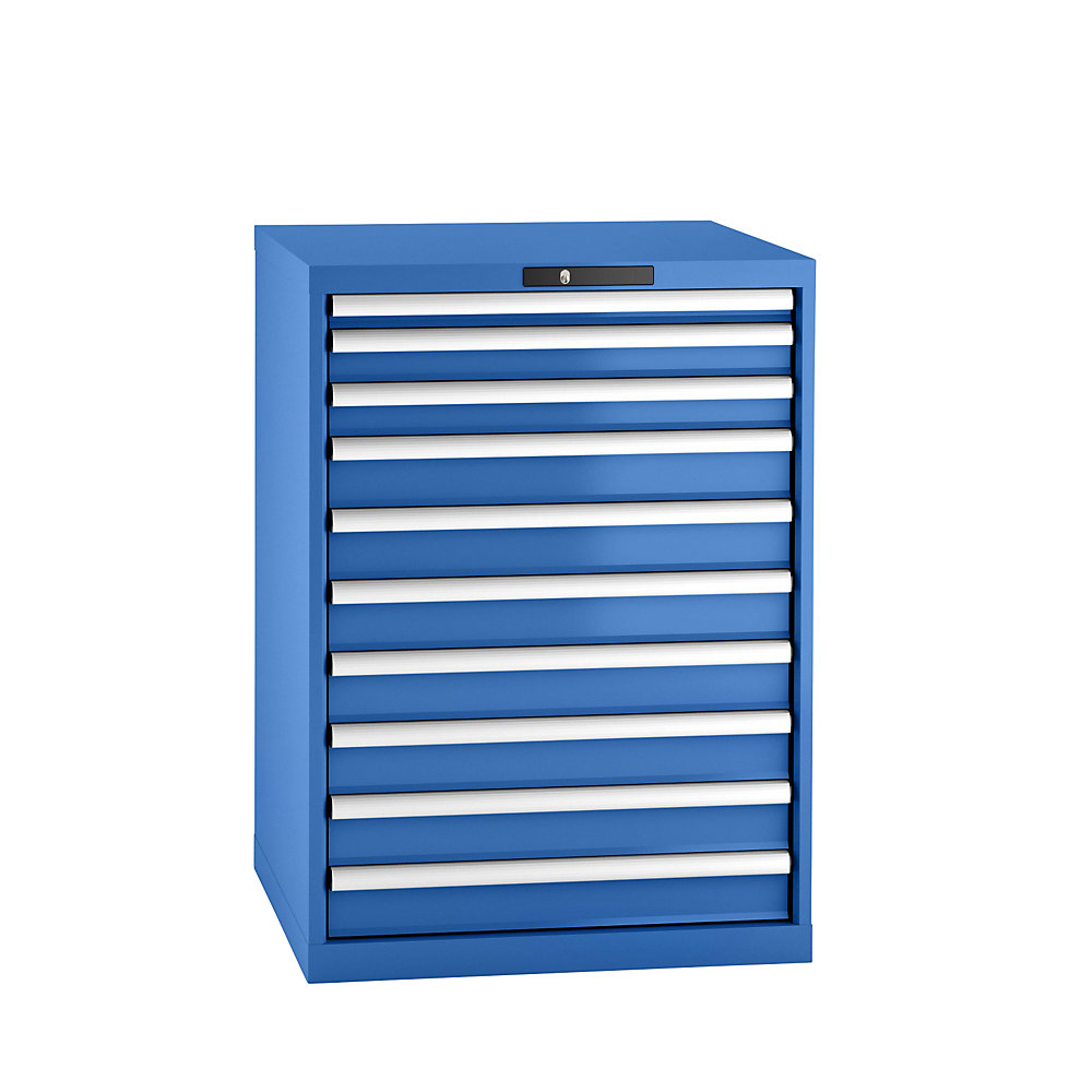 LISTA Armoire à tiroirs en tôle d'acier, h x l 1000 x 717 mm, 10 tiroirs, bleu gentiane