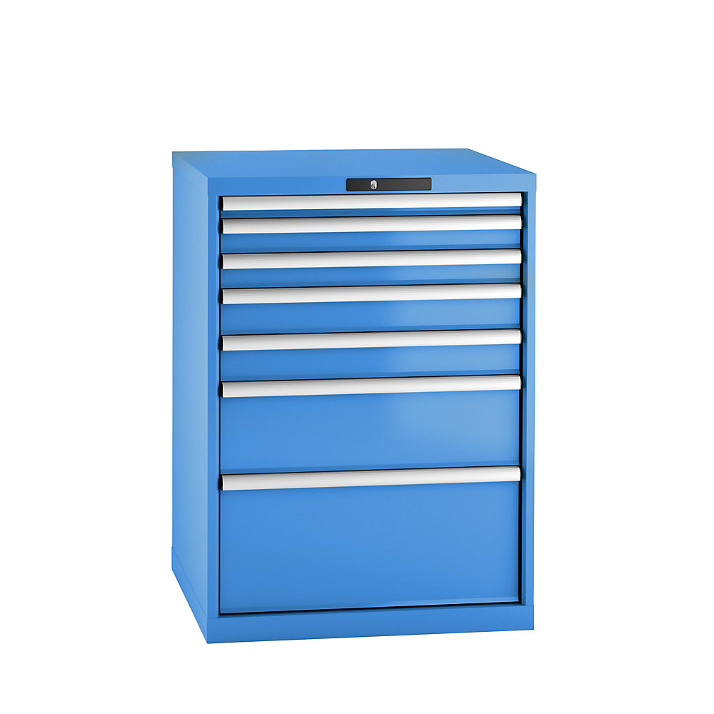 LISTA Armoire à tiroirs en tôle d'acier, h x l 1000 x 717 mm, 7 tiroirs, bleu clair